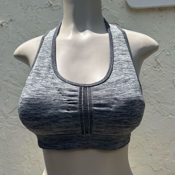RBX Active Athletic Sports Bra Women's Large Gray Cutout Racerback Space Dye - Picture 1 of 7